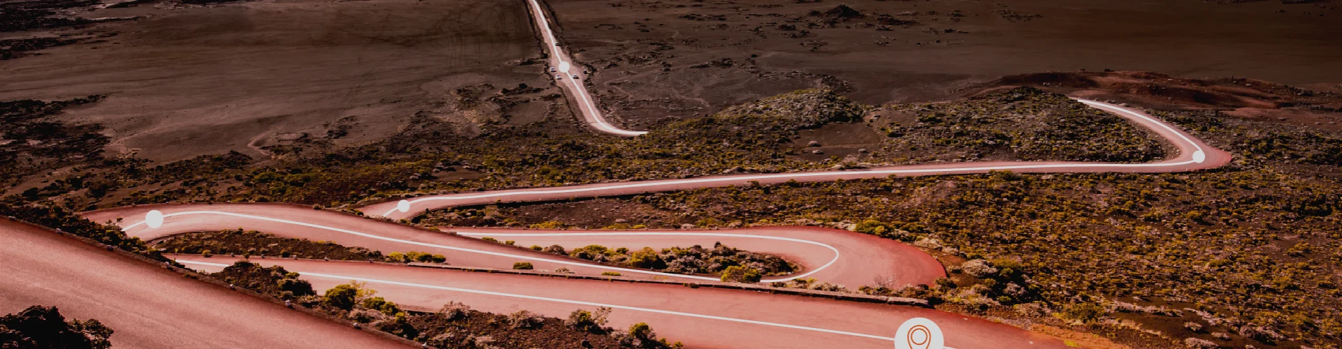 chemin du volcan avec icone de localisation en temps réel